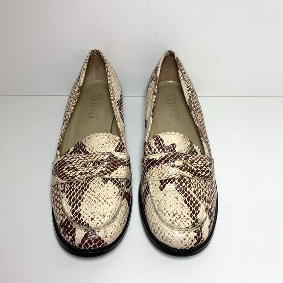 Franco Sarto Snakeskin Python Leather Loafer Flats Cream Brown 6 - Picture 3 of 5